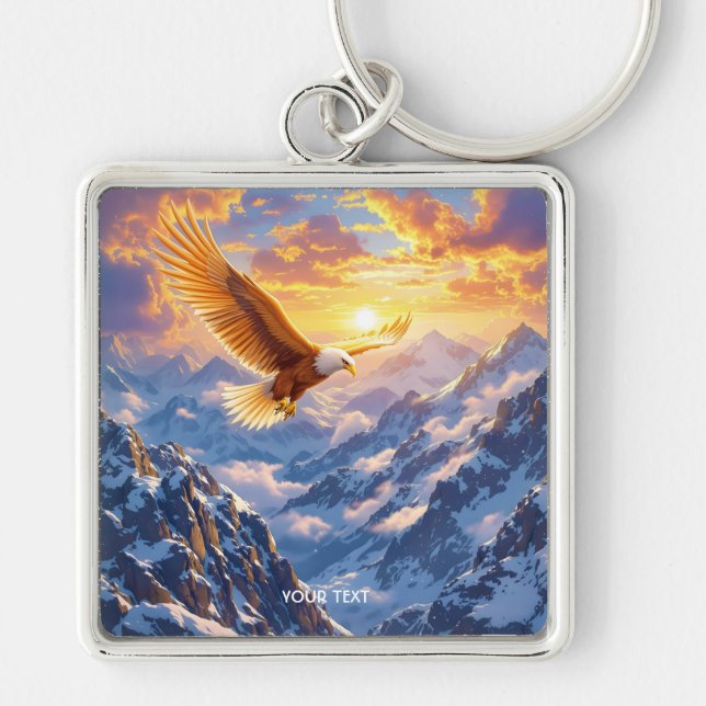 Fantasy Cute Eagle Mountains Sunrise Keychain (Front)