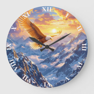 Fantasy Cute Eagle Mountains Sunrise Large Clock