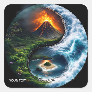 Fantasy Cute Earth Yin Yang Square Sticker
