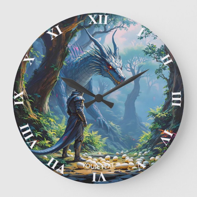 Fantasy Cute Eggs Dragon Knight Large Clock (Front)