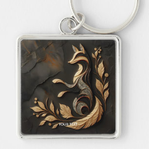Fantasy Cute Elegant Fox Drawing Keychain