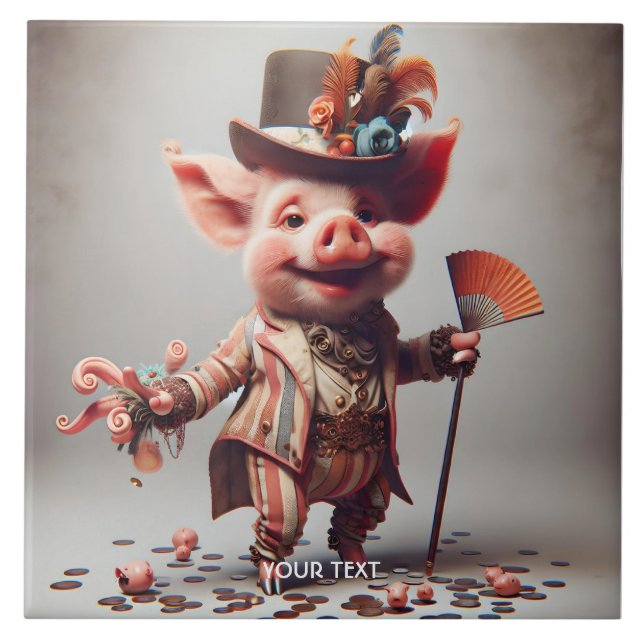 Fantasy Cute Elegant Nice Pig Tile (Front)