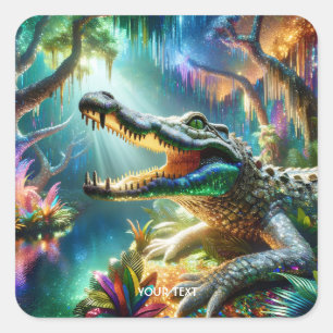 Fantasy Cute Enchanted Crocodile Jungle Square Sticker