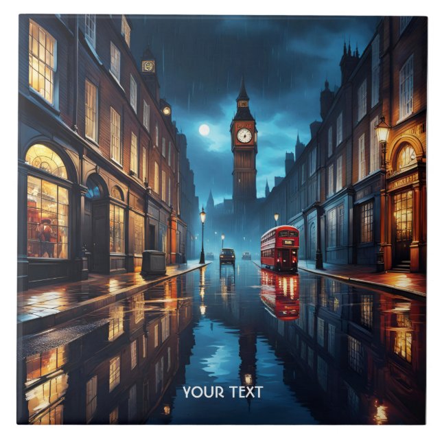 Fantasy Cute Evening London Rain Tile (Front)