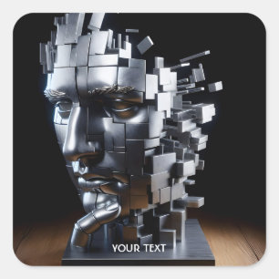 Fantasy Cute  Face Metal Sculpture Square Sticker