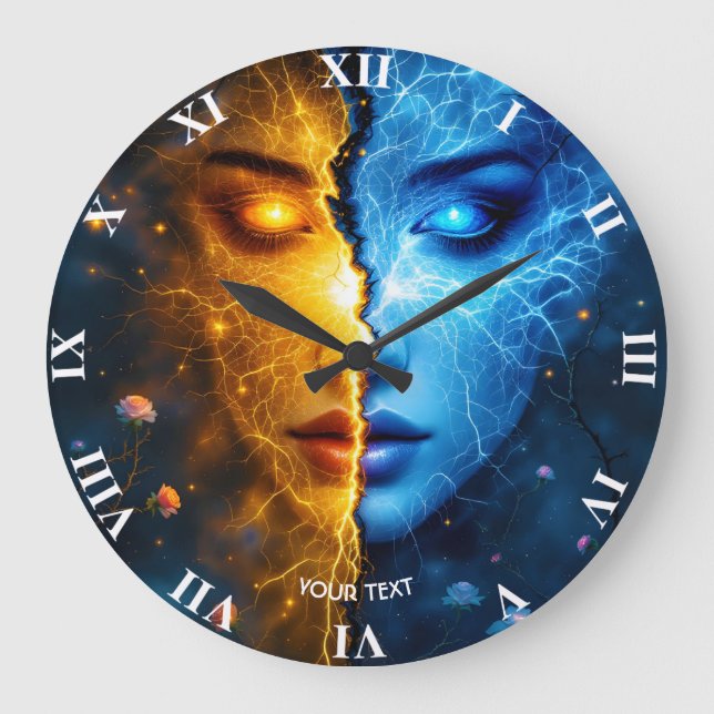Fantasy Cute Face Yellow Blue Large Clock (Front)