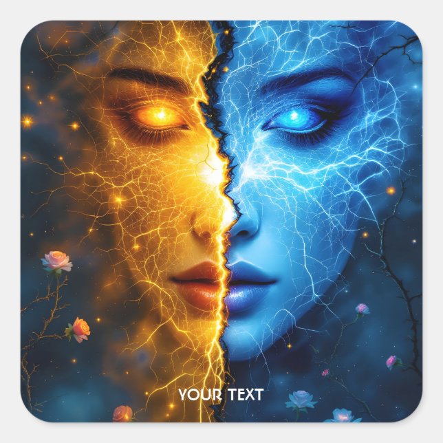 Fantasy Cute Face Yellow Blue Square Sticker (Front)