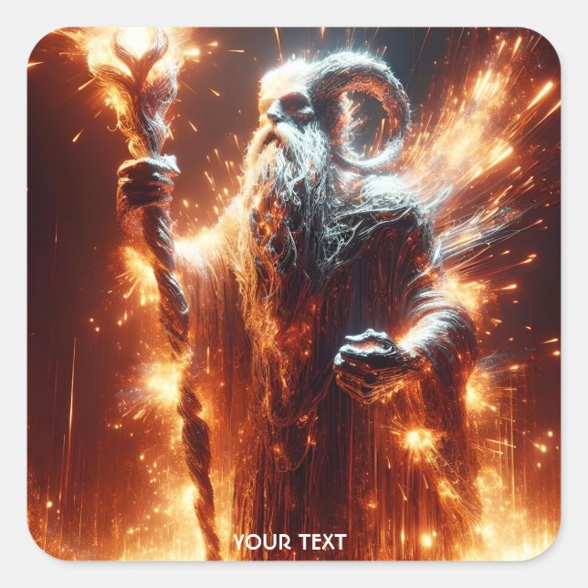 Fantasy Cute Fair Old Wizard Square Sticker (Front)