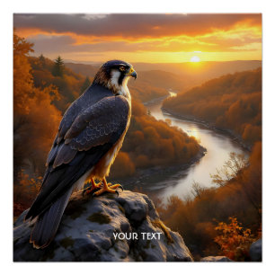 Fantasy Cute Falcon Sunset Fall Poster
