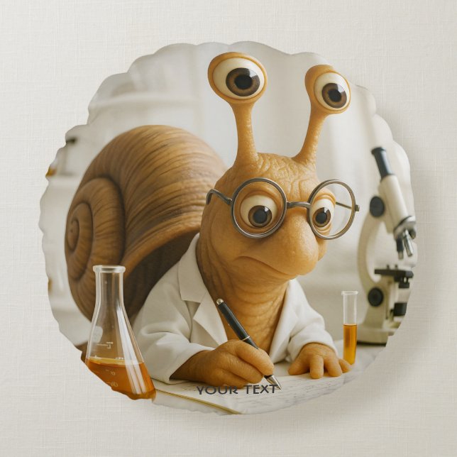 Fantasy Cute Famous Snail Scientist  Round Pillow (Front)