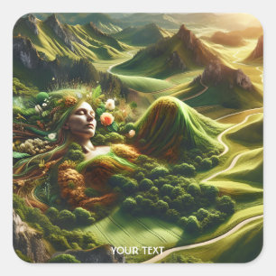 Fantasy Cute Fields Plants Woman Square Sticker