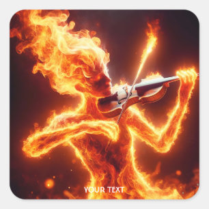 Fantasy Cute Fire Elemental Violin Square Sticker