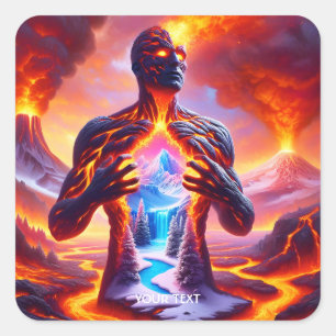 Fantasy Cute Fire Lava Man Square Sticker