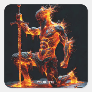 Fantasy Cute Fire Lava Sword Square Sticker