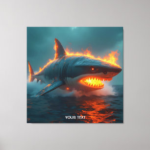 Fantasy Cute Fire Shark Sea Canvas Print
