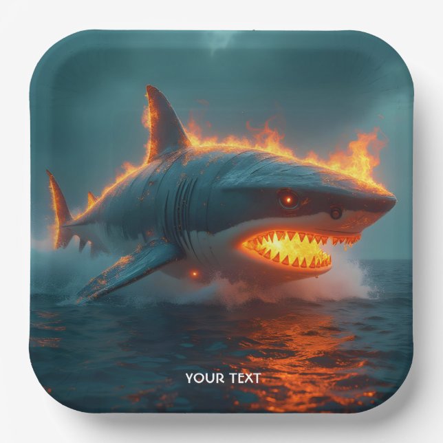 Fantasy Cute Fire Shark Sea Paper Plate (Front)