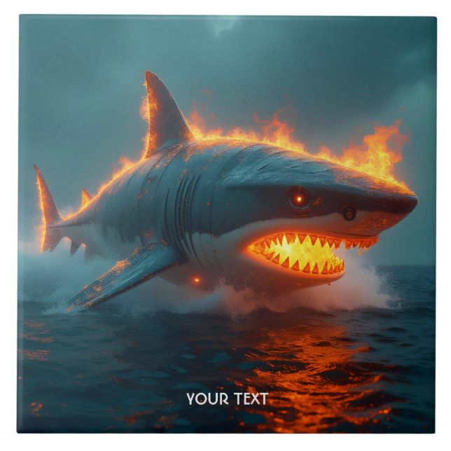 Fantasy Cute Fire Shark Sea Tile (Front)