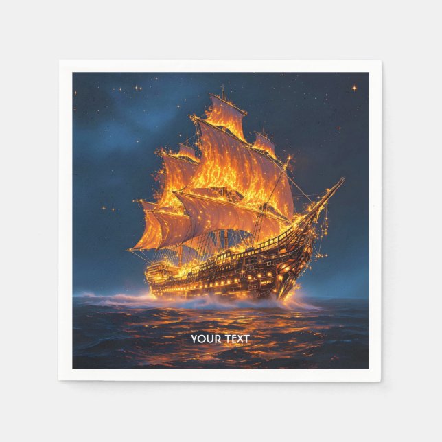 Fantasy Cute Fire Ship Sea Napkin (Front)