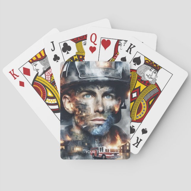 Fantasy Cute Firefighter Fighting Fire Playing Cards (Back)