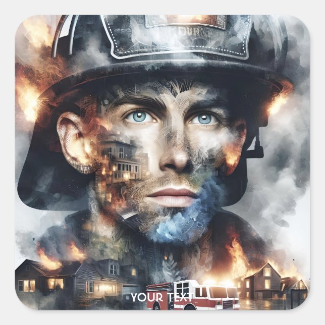 Fantasy Cute Firefighter Fighting Fire Square Sticker (Front)