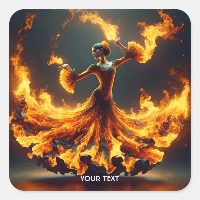 Fantasy Cute Flamenco Girl Dancing Square Sticker (Front)