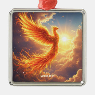 Fantasy Cute Flaming Phoenix Rises Metal Ornament