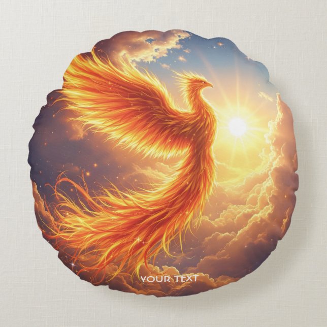 Fantasy Cute Flaming Phoenix Rises Round Pillow (Front)