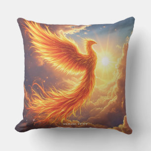 Fantasy Cute Flaming Phoenix Rises Throw Pillow