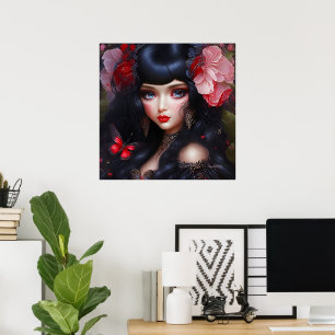 Fantasy Cute Flower Fairy Princess Blue Eyes Poster