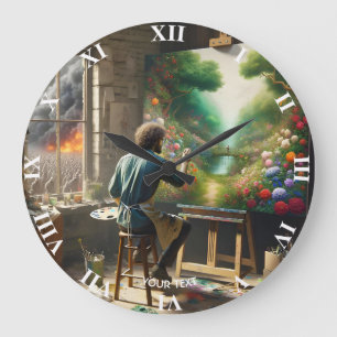 Fantasy Cute Flower Filled Garden Large Clock