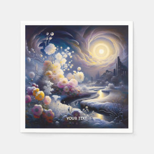 Fantasy Cute Flowers Moon Snow Napkin
