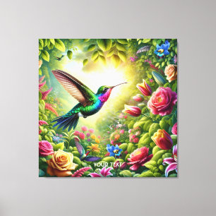 Fantasy Cute Flowers Rainbow Hummingbird Canvas Print