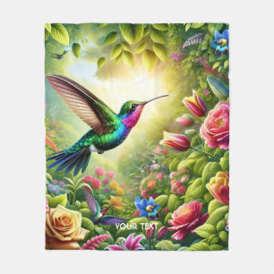 Fantasy Cute Flowers Rainbow Hummingbird Fleece Blanket