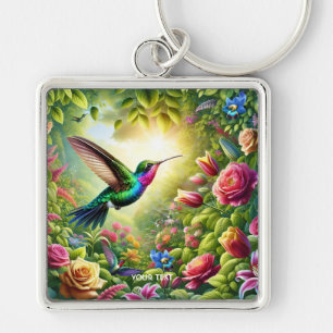 Fantasy Cute Flowers Rainbow Hummingbird Keychain