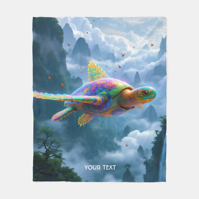 Fantasy Cute Flying Rainbow Turtle Fleece Blanket (Front)