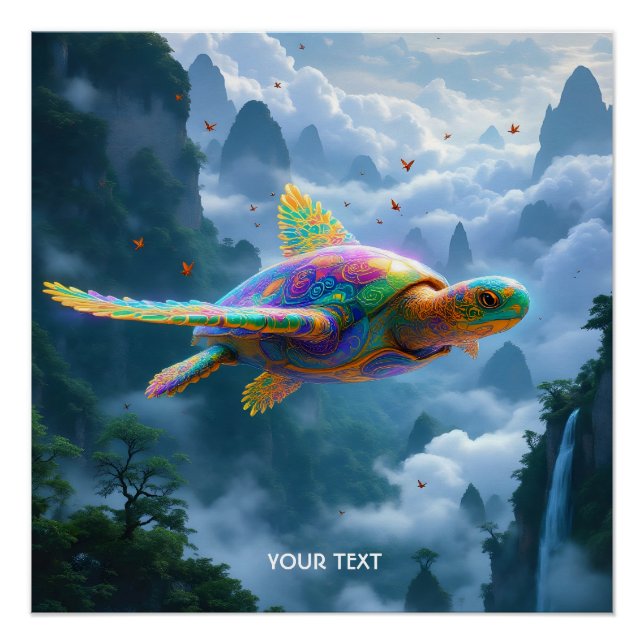 Fantasy Cute Flying Rainbow Turtle Poster (Front)