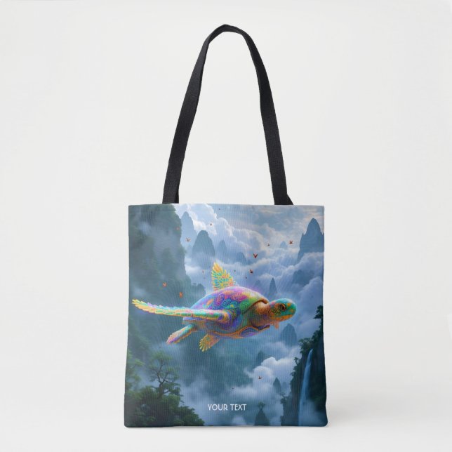 Fantasy Cute Flying Rainbow Turtle Tote Bag (Front)
