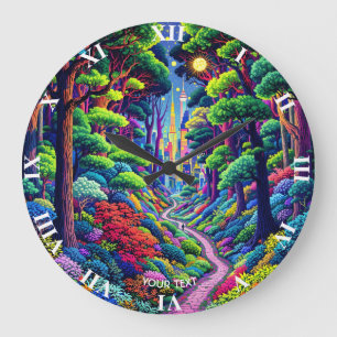 Fantasy Cute Forest And City Large Clock