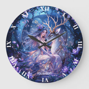 Fantasy Cute Forest Deer Girl Large Clock