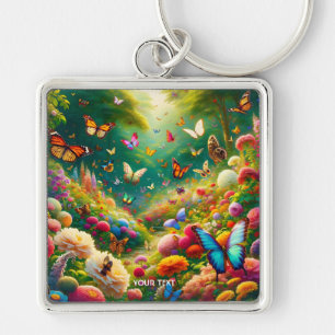 Fantasy Cute Forest Flowers Butterflies Keychain