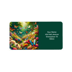 Fantasy Cute Forest Flowers Butterflies Label