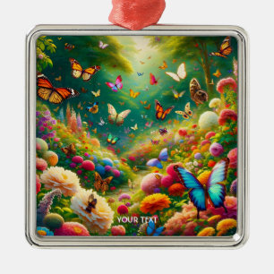Fantasy Cute Forest Flowers Butterflies Metal Ornament