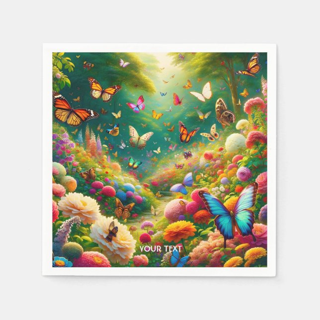 Fantasy Cute Forest Flowers Butterflies Napkin (Front)