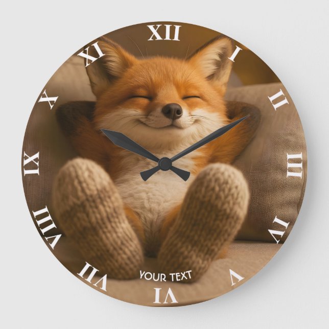 Fantasy Cute Fox And Socks Large Clock (Front)