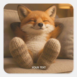 Fantasy Cute Fox And Socks Square Sticker