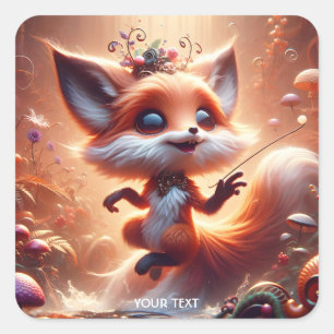 Fantasy Cute Fox Flowers Mushrooms Square Sticker