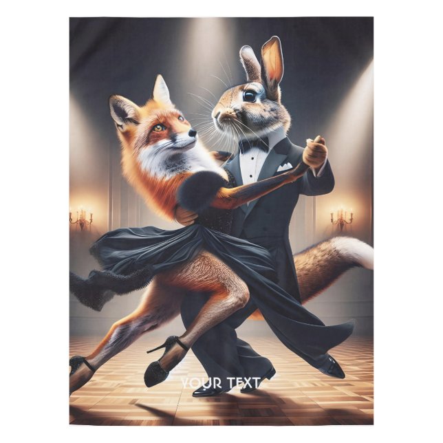 Fantasy Cute Fox Rabbit Tango Tablecloth (Front)