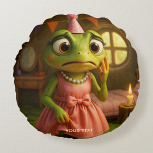 Fantasy Cute Frog Girl Party Round Pillow