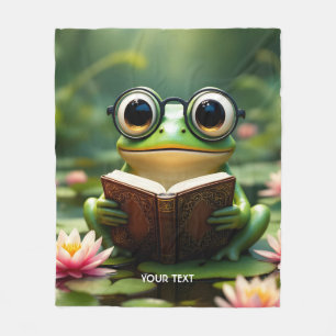 Fantasy Cute Frog Glasses Book Fleece Blanket