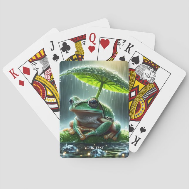 Fantasy Cute Frog Leaf Umbrella Playing Cards (Back)